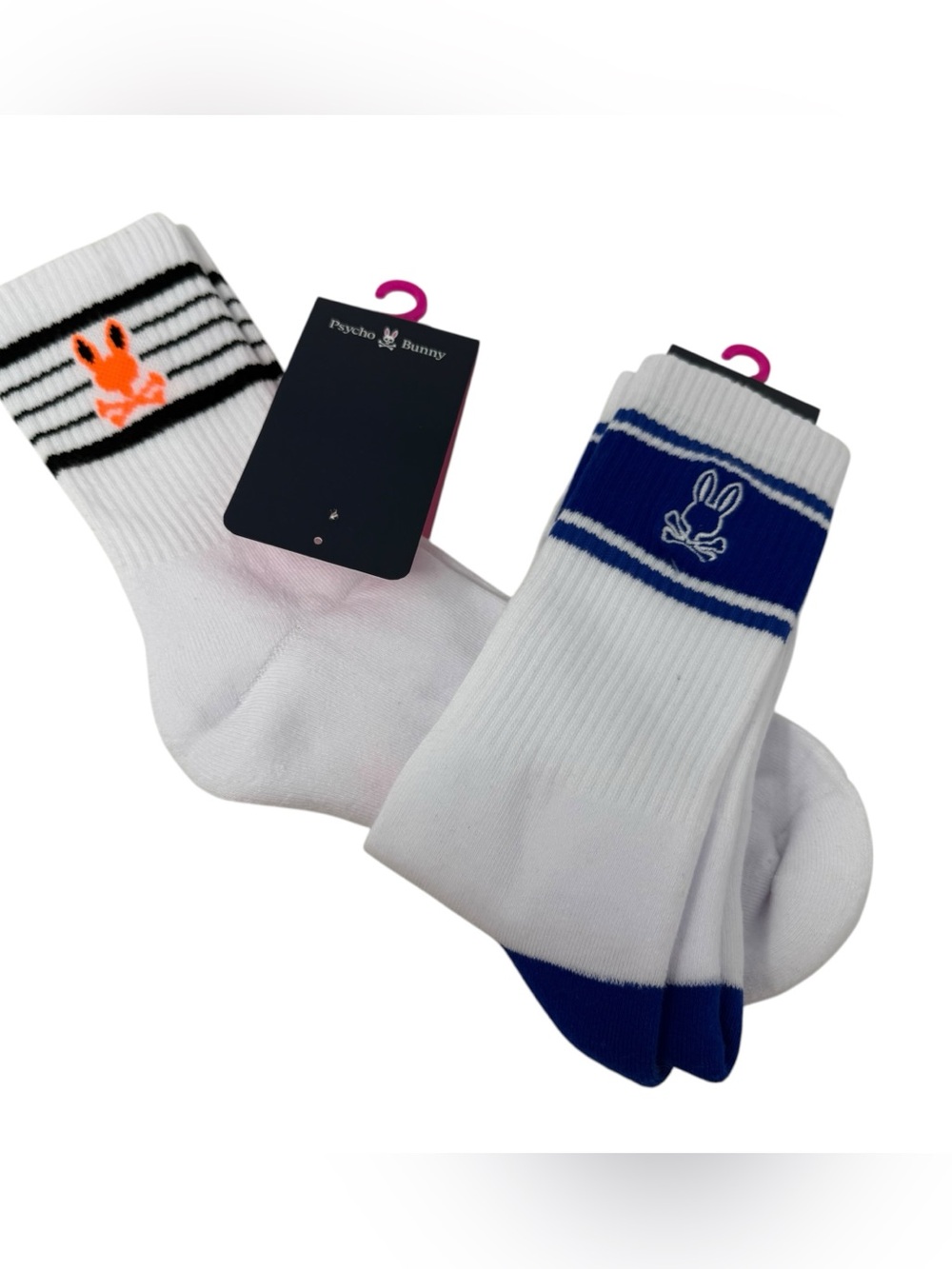 Psycho Bunny Mens 2 pair Cotton Blend Logo White Sports Socks One Size‎ New